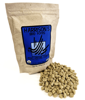 A bag of Harrisons Adult Lifetime Coarse - 1 lb bird food on a white background.